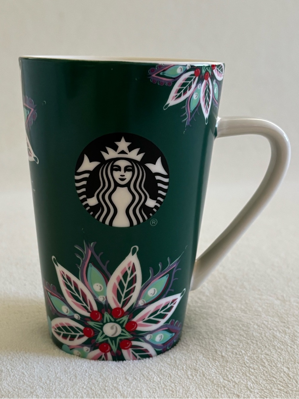 Starbucks 2020 Green Floral Holiday Mug 12oz Christmas